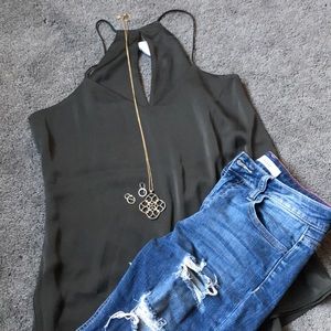 Olive colored top, 100% polyester, double lined.